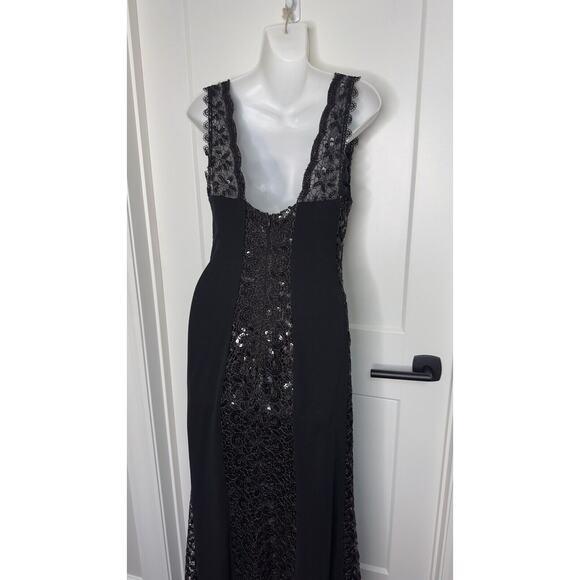 Nicole Bakti Black Gown Maxi Sequined Lace Panels Jersey Wedding Prom MOB S - Picture 6 of 10